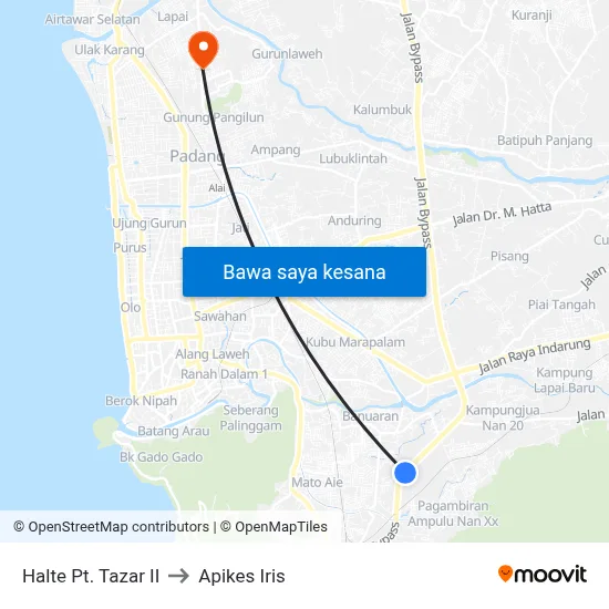 Halte Pt. Tazar II to Apikes Iris map