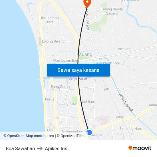 Bca Sawahan to Apikes Iris map