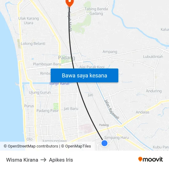 Wisma Kirana to Apikes Iris map