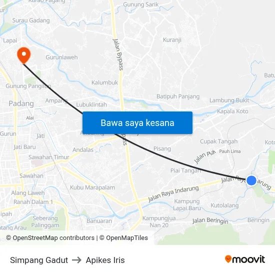 Simpang Gadut to Apikes Iris map