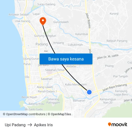 Upi Padang to Apikes Iris map