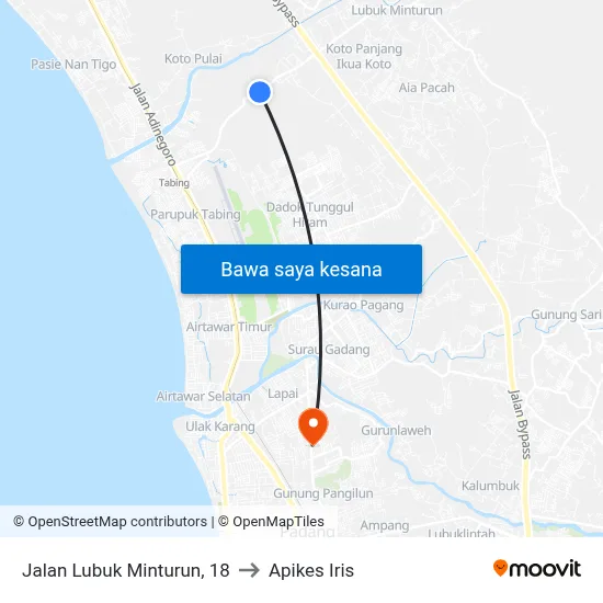 Jalan Lubuk Minturun, 18 to Apikes Iris map