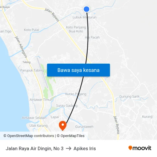 Jalan Raya Air Dingin, No 3 to Apikes Iris map