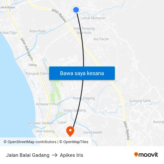 Jalan Balai Gadang to Apikes Iris map