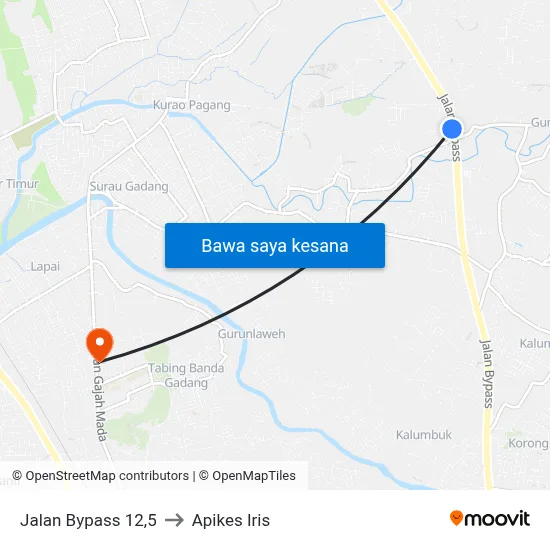 Jalan Bypass 12,5 to Apikes Iris map
