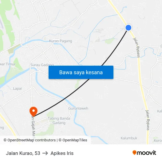 Jalan Kurao, 53 to Apikes Iris map