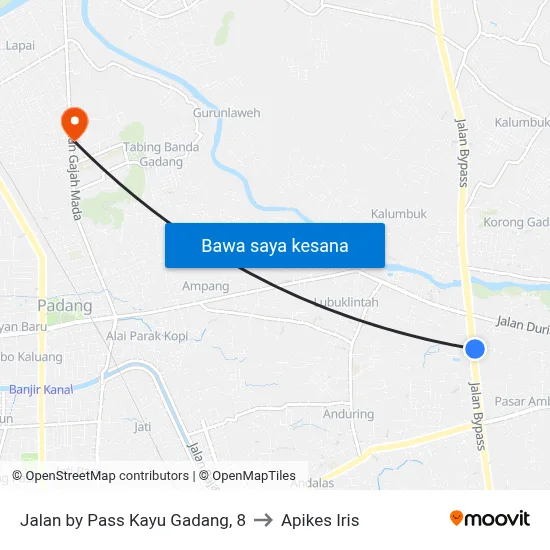 Jalan by Pass Kayu Gadang, 8 to Apikes Iris map