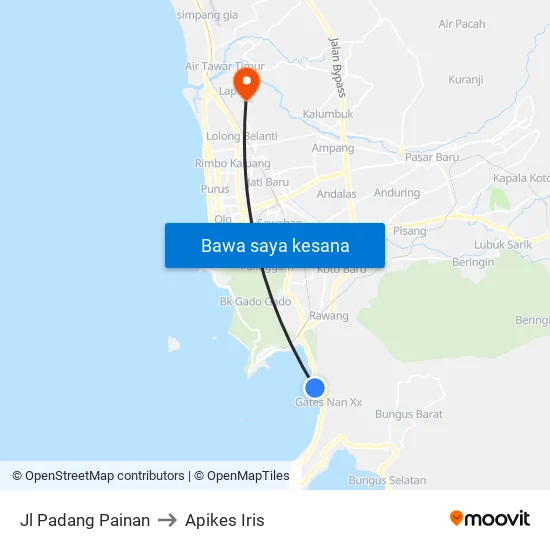 Jl Padang Painan to Apikes Iris map