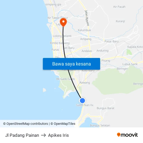 Jl Padang Painan to Apikes Iris map