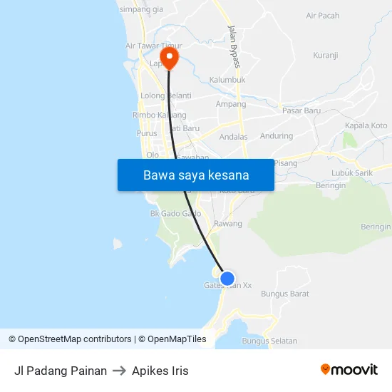 Jl Padang Painan to Apikes Iris map