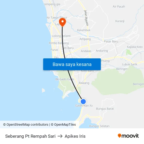 Seberang Pt Rempah Sari to Apikes Iris map