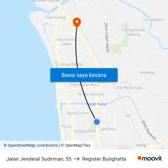 Jalan Jenderal Sudirman, 55 to Register Bunghatta map