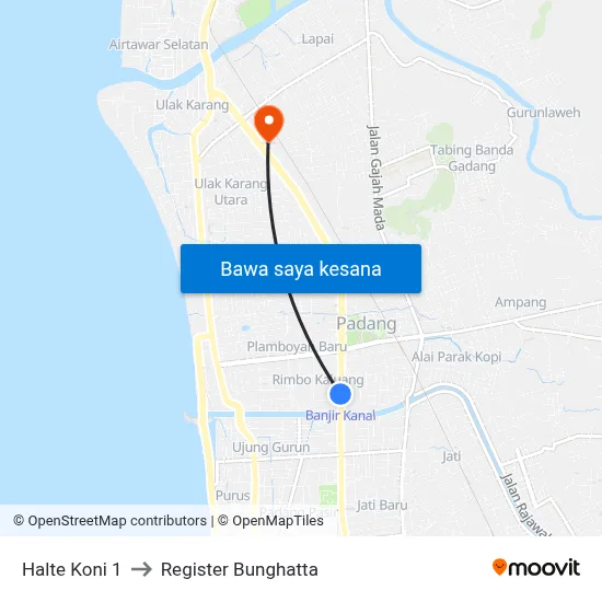 Halte Koni 1 to Register Bunghatta map
