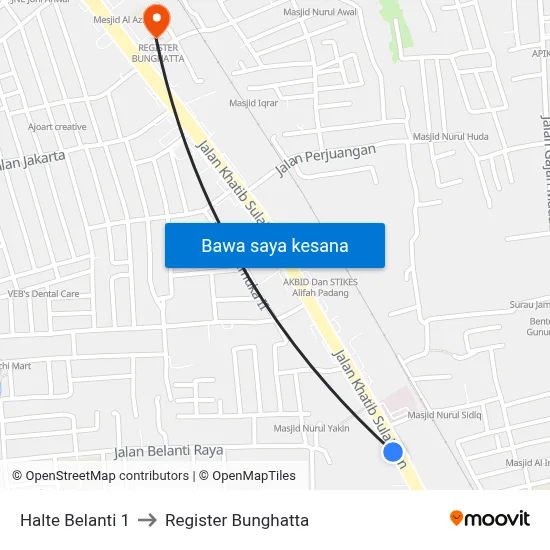 Halte Belanti 1 to Register Bunghatta map