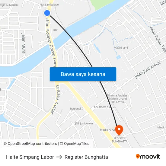 Halte Simpang Labor to Register Bunghatta map