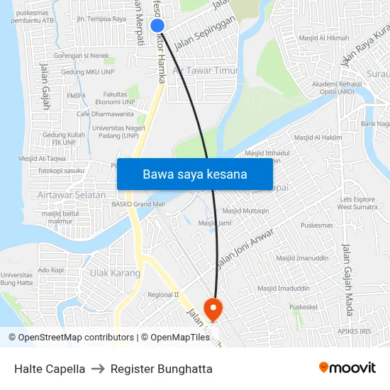 Halte Capella to Register Bunghatta map