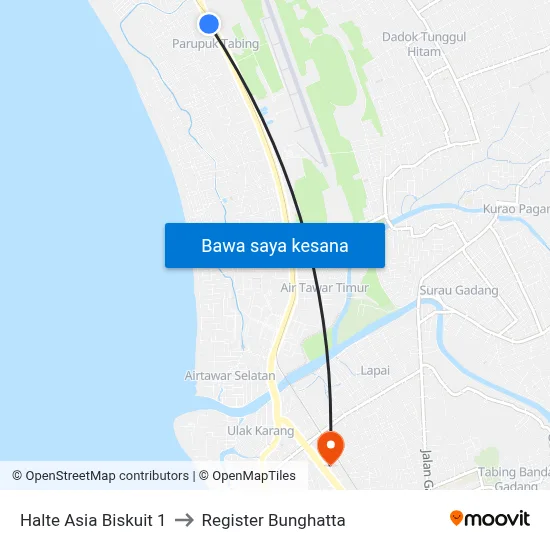 Halte Asia Biskuit 1 to Register Bunghatta map