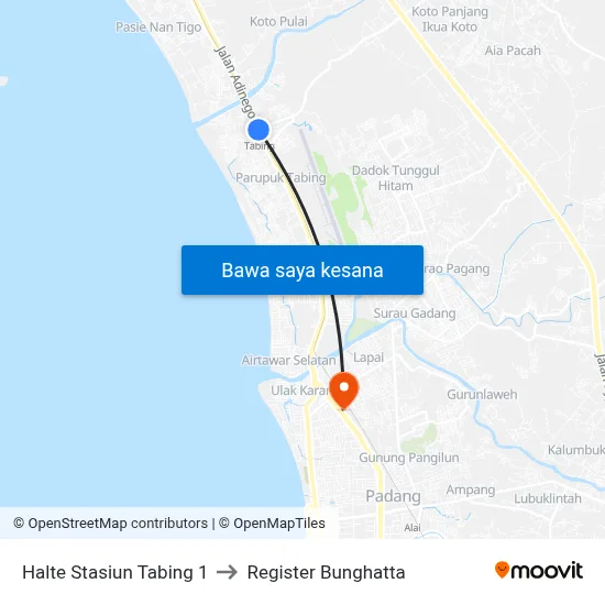 Halte Stasiun Tabing 1 to Register Bunghatta map