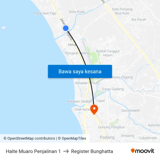 Halte Muaro Penjalinan 1 to Register Bunghatta map