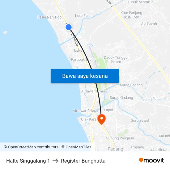 Halte Singgalang 1 to Register Bunghatta map
