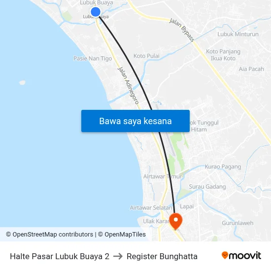 Halte Pasar Lubuk Buaya 2 to Register Bunghatta map
