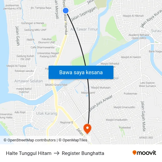 Halte Tunggul Hitam to Register Bunghatta map