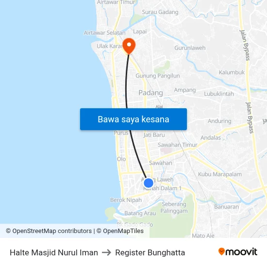 Halte Masjid Nurul Iman to Register Bunghatta map