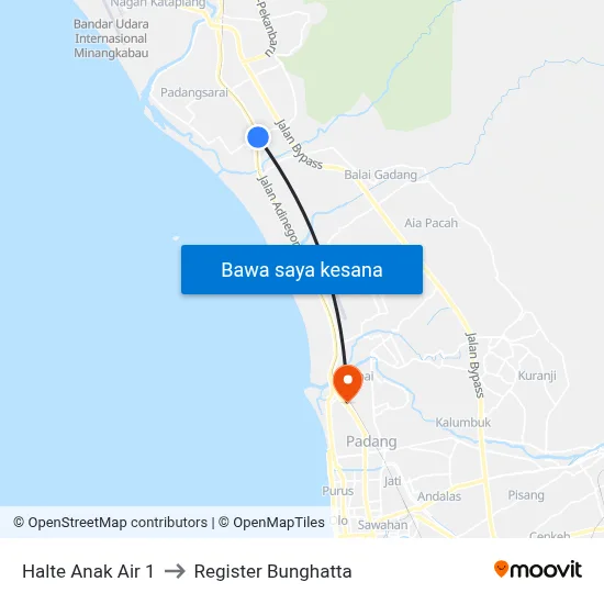 Halte Anak Air 1 to Register Bunghatta map