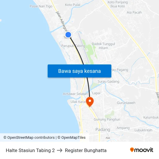Halte Stasiun Tabing 2 to Register Bunghatta map