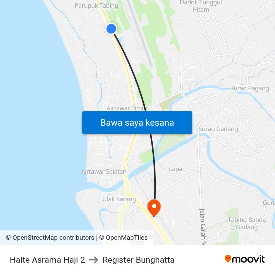 Halte Asrama Haji 2 to Register Bunghatta map