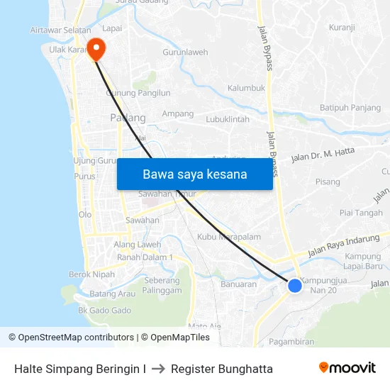 Halte Simpang Beringin I to Register Bunghatta map