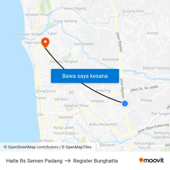 Halte Rs Semen Padang to Register Bunghatta map