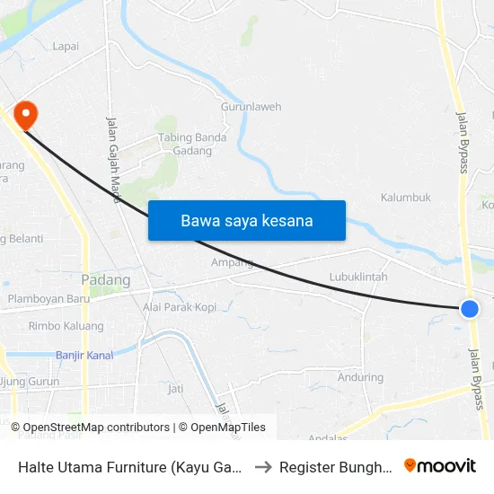 Halte Utama Furniture (Kayu Gadang) to Register Bunghatta map