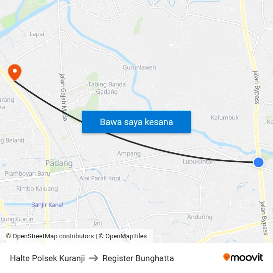 Halte Polsek Kuranji to Register Bunghatta map