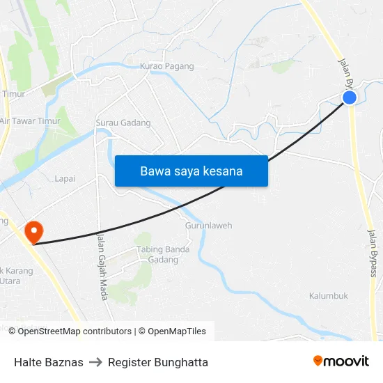Halte Baznas to Register Bunghatta map