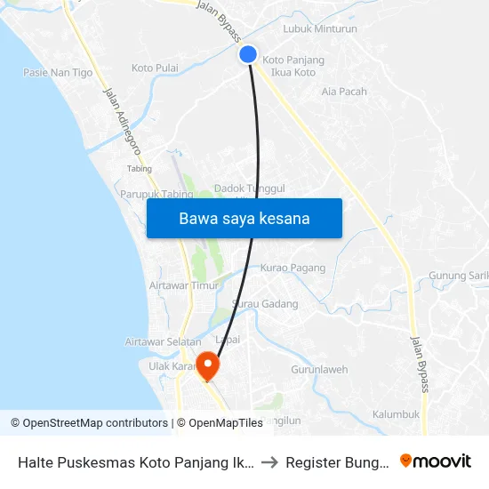 Halte Puskesmas Koto Panjang Ikur Koto I to Register Bunghatta map