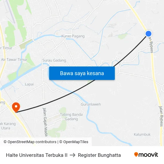 Halte Universitas Terbuka II to Register Bunghatta map
