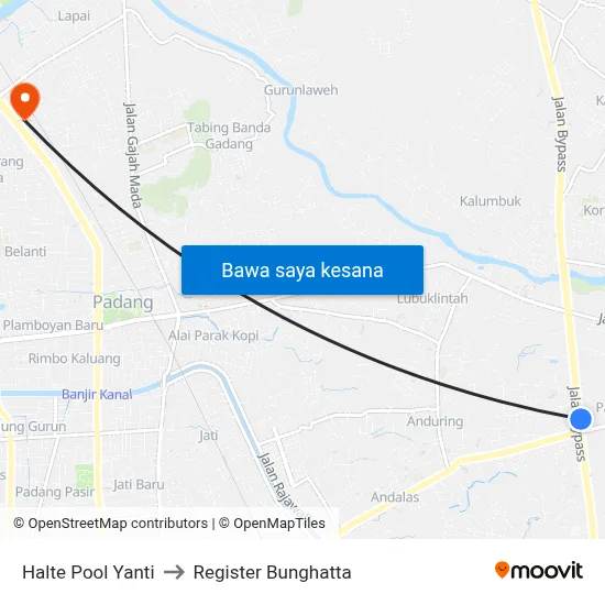 Halte Pool Yanti to Register Bunghatta map