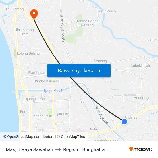 Masjid Raya Sawahan to Register Bunghatta map