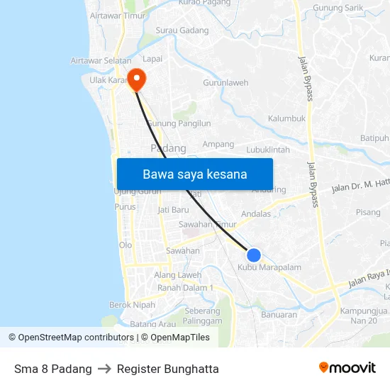Sma 8 Padang to Register Bunghatta map