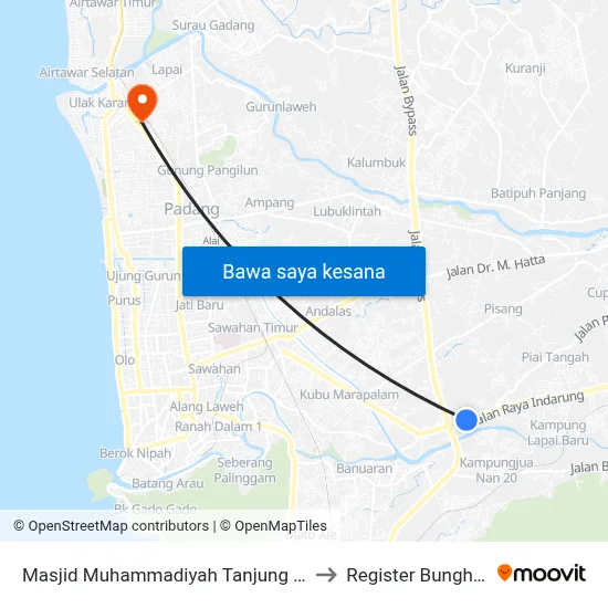 Masjid Muhammadiyah Tanjung Sabar to Register Bunghatta map