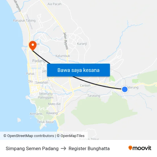 Simpang Semen Padang to Register Bunghatta map