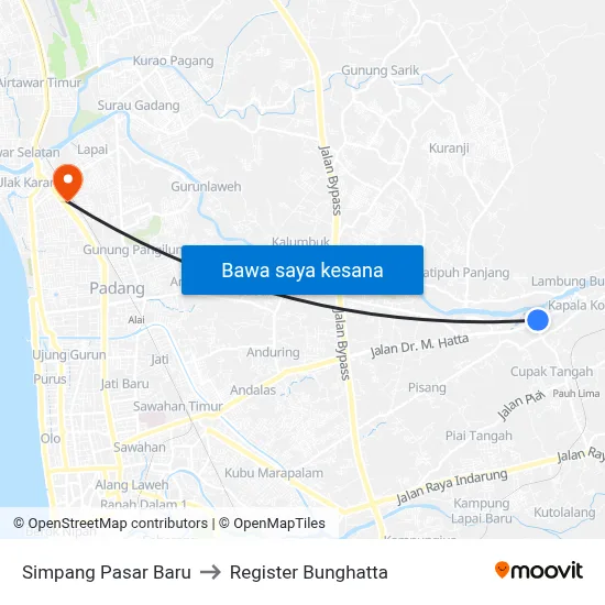 Simpang Pasar Baru to Register Bunghatta map