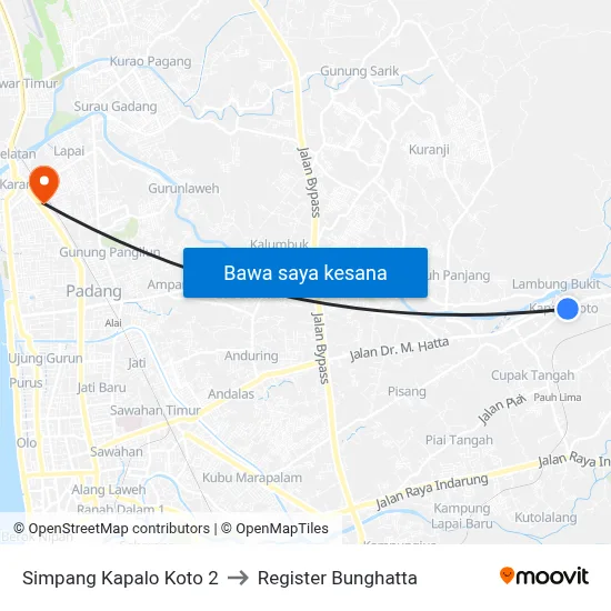 Simpang Kapalo Koto 2 to Register Bunghatta map