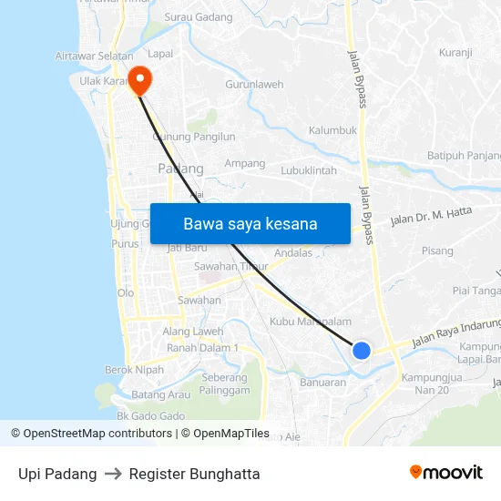 Upi Padang to Register Bunghatta map