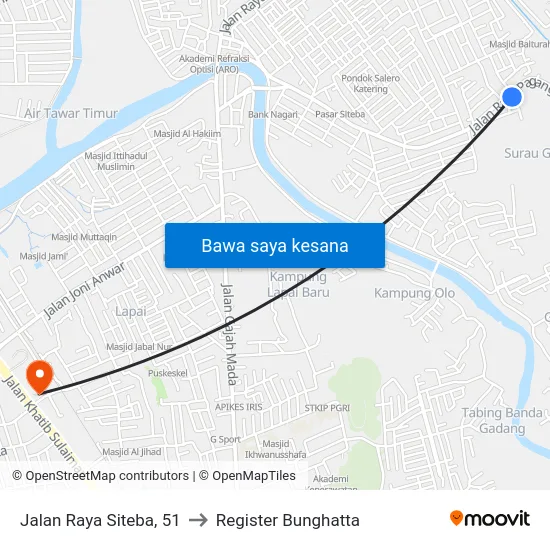 Jalan Raya Siteba, 51 to Register Bunghatta map