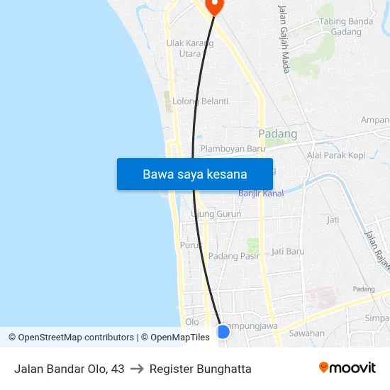 Jalan Bandar Olo, 43 to Register Bunghatta map