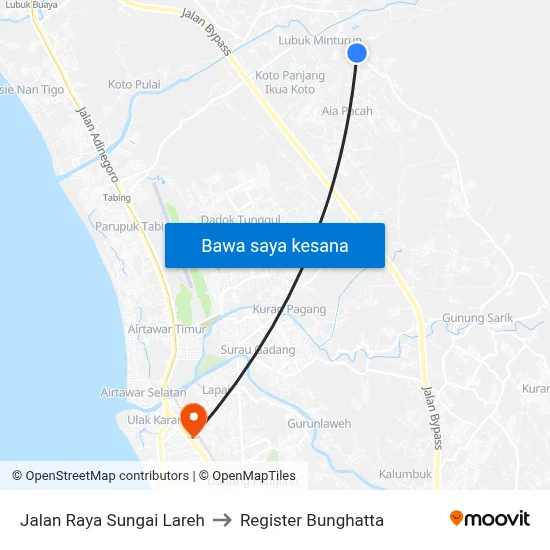 Jalan Raya Sungai Lareh to Register Bunghatta map