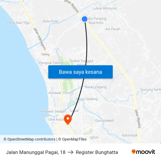 Jalan Manunggal Pagai, 18 to Register Bunghatta map