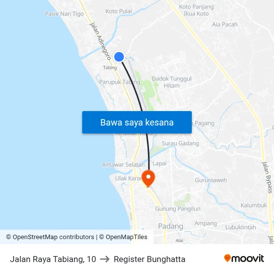 Jalan Raya Tabiang, 10 to Register Bunghatta map